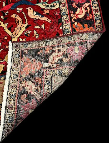 Vintage Hand-Knotted Wool Rug Red Afghan Tree of Life Pictorial Design 4'4 x 7'2 I Got Rugs