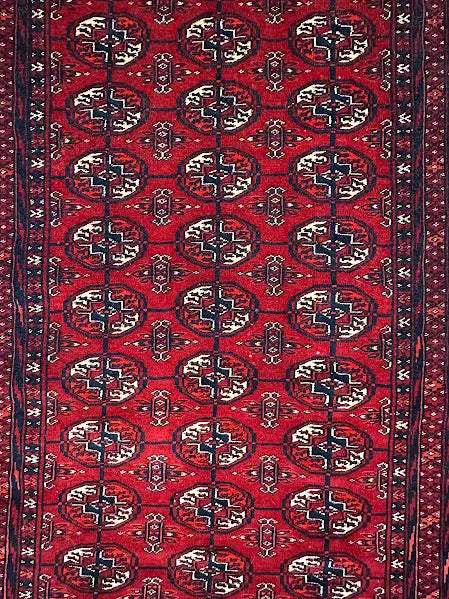 Vintage Hand-Knotted Wool Rug Red Afghan Turkmen Design 4'1 x 6'4 I Got Rugs