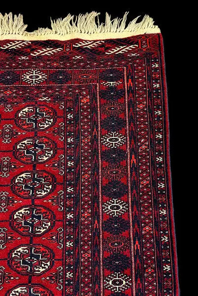 Vintage Hand-Knotted Wool Rug Red Afghan Turkmen Design 4'1 x 6'4 I Got Rugs