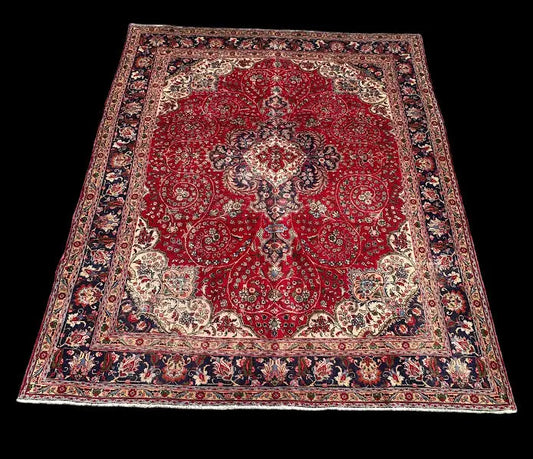 Vintage Hand-Knotted Wool Rug Red  Floral Pattern 10’ x 12’ I Got Rugs