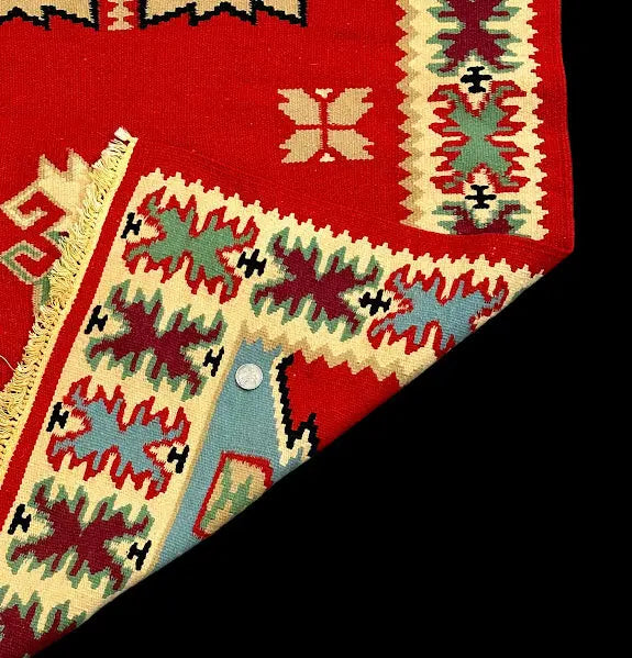 Vintage Hand-Knotted Wool Rug Red Geometric Turkish Kilim 2'9 x 5'11 I Got Rugs