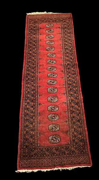 Vintage Hand-Knotted Wool Rug Red Pakistani Bokhara Runner 2'7 x 7'7 I Got Rugs