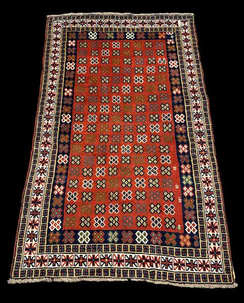 Vintage Hand-Knotted Wool Rug Red Persian Geometric Pattern 3'9 x 6' I Got Rugs