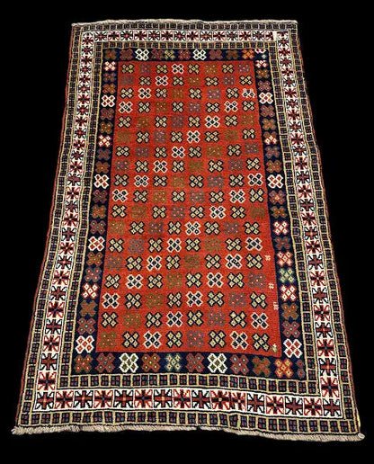 Vintage Hand-Knotted Wool Rug Red Persian Geometric Pattern 3'9 x 6' I Got Rugs