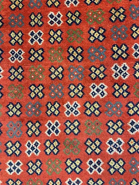 Vintage Hand-Knotted Wool Rug Red Persian Geometric Pattern 3'9 x 6' I Got Rugs