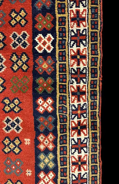 Vintage Hand-Knotted Wool Rug Red Persian Geometric Pattern 3'9 x 6' I Got Rugs
