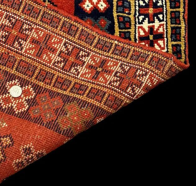 Vintage Hand-Knotted Wool Rug Red Persian Geometric Pattern 3'9 x 6' I Got Rugs
