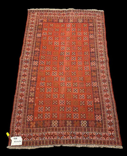 Vintage Hand-Knotted Wool Rug Red Persian Geometric Pattern 3'9 x 6' I Got Rugs