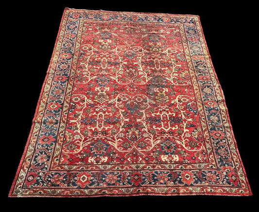 Vintage Hand-Knotted Wool Rug Red Persian Sarouk Oriental Design 9'3 x 12' I Got Rugs