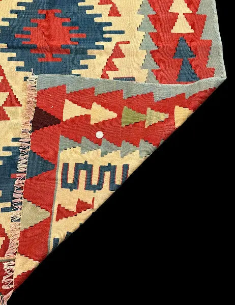 Vintage Hand-Knotted Wool Rug Turkish Geometric Multicolor Pattern 3'10 x 5'4 I Got Rugs