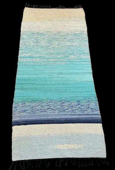 Vintage Hand-Knotted Wool Rug Turkish Kilim Blue Ombre Design 2'8 x 6' I Got Rugs