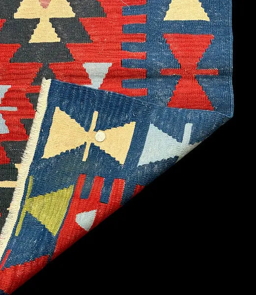 Vintage Hand-Knotted Wool Rug Turkish Kilim Colorful Geometric Design 2'11 x 3'10 I Got Rugs