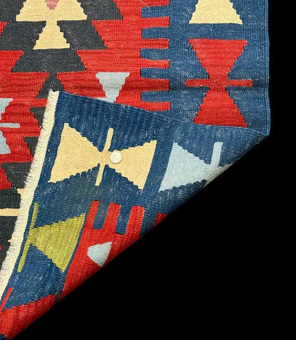 Vintage Hand-Knotted Wool Rug Turkish Kilim Colorful Geometric Design 2'11 x 3'10 I Got Rugs