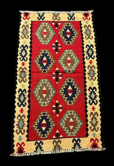 Vintage Hand-Knotted Wool Rug Turkish Kilim Colorful Geometric Design 2'5 x 4'2 I Got Rugs