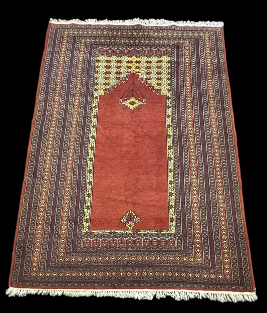 Vintage Hand-Knotted Wool Rug Turkish Oriental Prayer Design 4'3 x 5'10 I Got Rugs