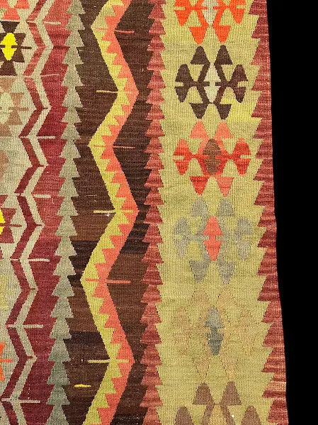Vintage Hand-Knotted Wool Rug Turkish Oushak Green Geometric Design 7'3 x 10'11 I Got Rugs