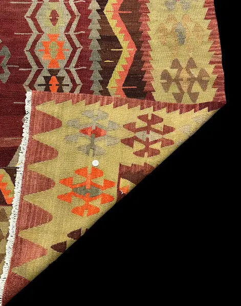 Vintage Hand-Knotted Wool Rug Turkish Oushak Green Geometric Design 7'3 x 10'11 I Got Rugs