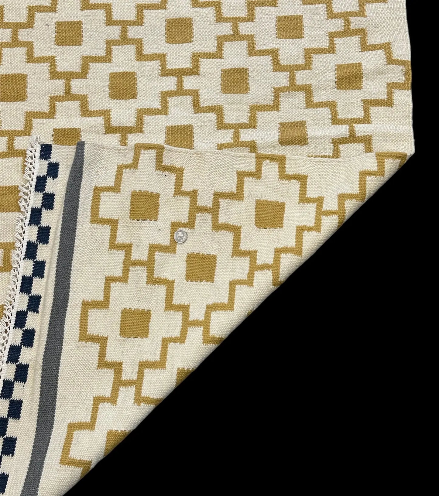 Vintage Hand-Knotted Wool Rug Yellow Turkish Kilim Geometric Design 5'5 x 7'10 I Got Rugs