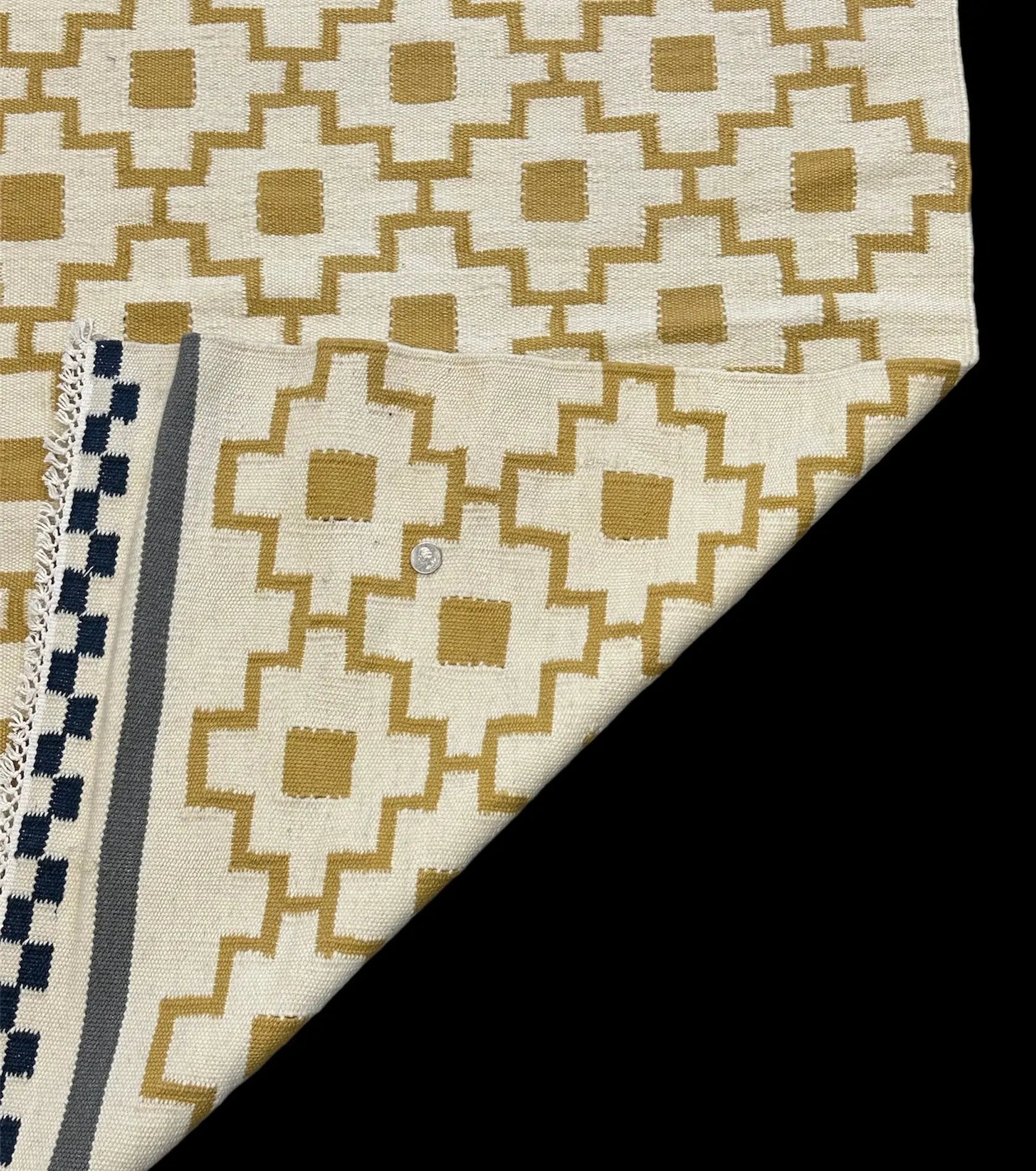 Vintage Hand-Knotted Wool Rug Yellow Turkish Kilim Geometric Design 5'5 x 7'10 I Got Rugs