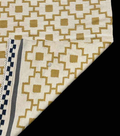 Vintage Hand-Knotted Wool Rug Yellow Turkish Kilim Geometric Design 5'5 x 7'10 I Got Rugs