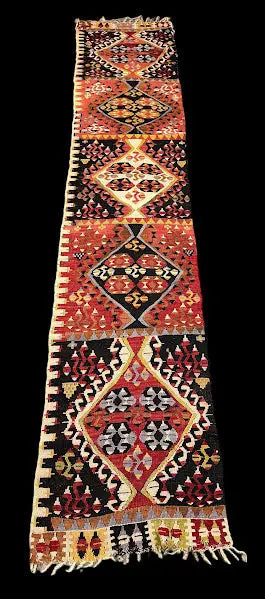 Vintage Hand-Knotted Wool Runner Rug Colorful Turkish Tribal Pattern 2' x 10'2 I Got Rugs