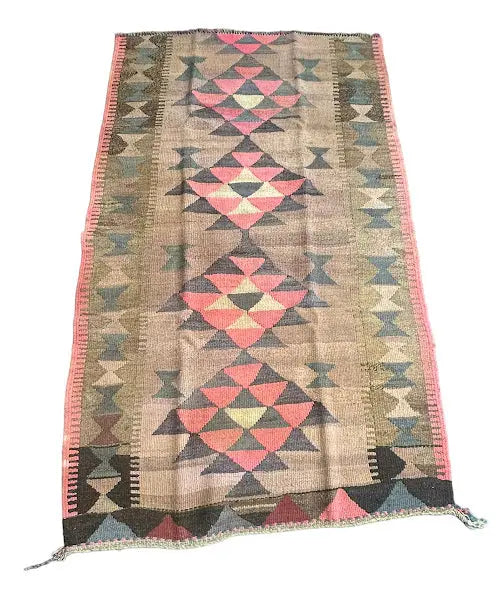 Vintage Hand-Knotted Wool Turkish Kilim Geometric Pattern 4'4 x 7'4 I Got Rugs