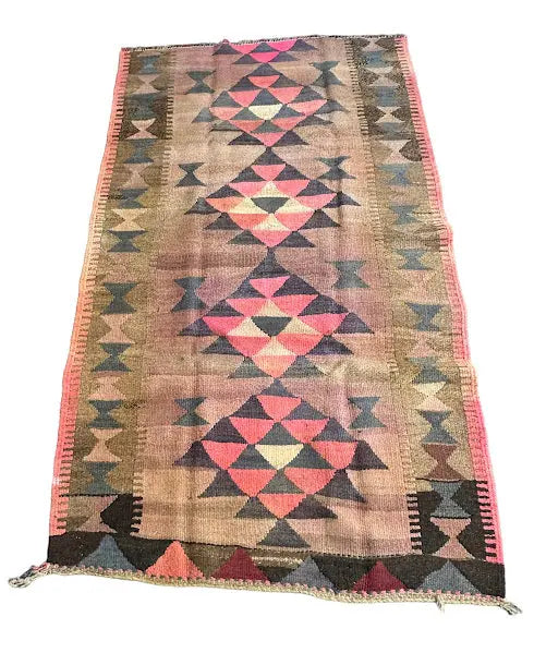 Vintage Hand-Knotted Wool Turkish Kilim Geometric Pattern 4'4 x 7'4 I Got Rugs