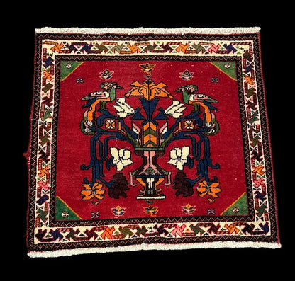 Vintage Hand-Knotted Wool Village Type Rug Red Pictorial Design 2 x 2'1 I Got Rugs