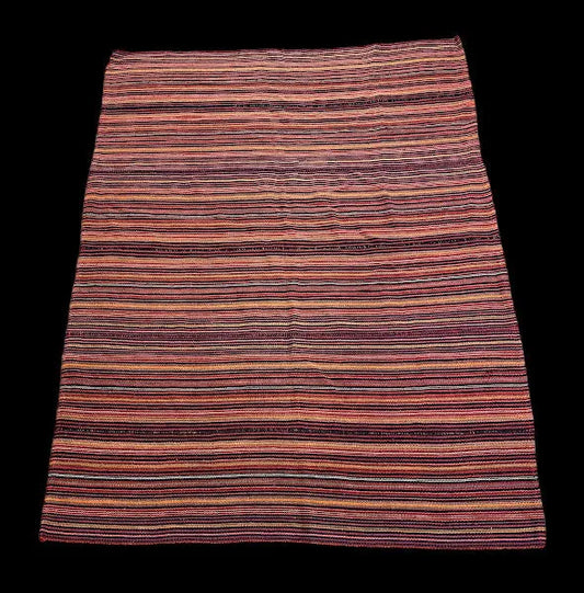 Vintage Hand-Woven Turkish Wool Rug Red Striped Pattern 4'5 x 6' I Got Rugs
