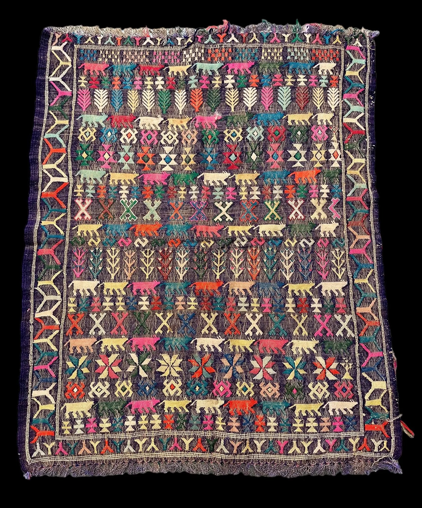 Vintage Hand-Woven Wool Rug Colorful Moroccan Berber Tribal Design 3'5 x 4'3 I Got Rugs