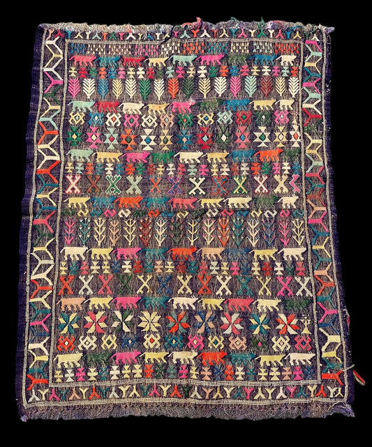 Vintage Hand-Woven Wool Rug Colorful Moroccan Berber Tribal Design 3'5 x 4'3 I Got Rugs