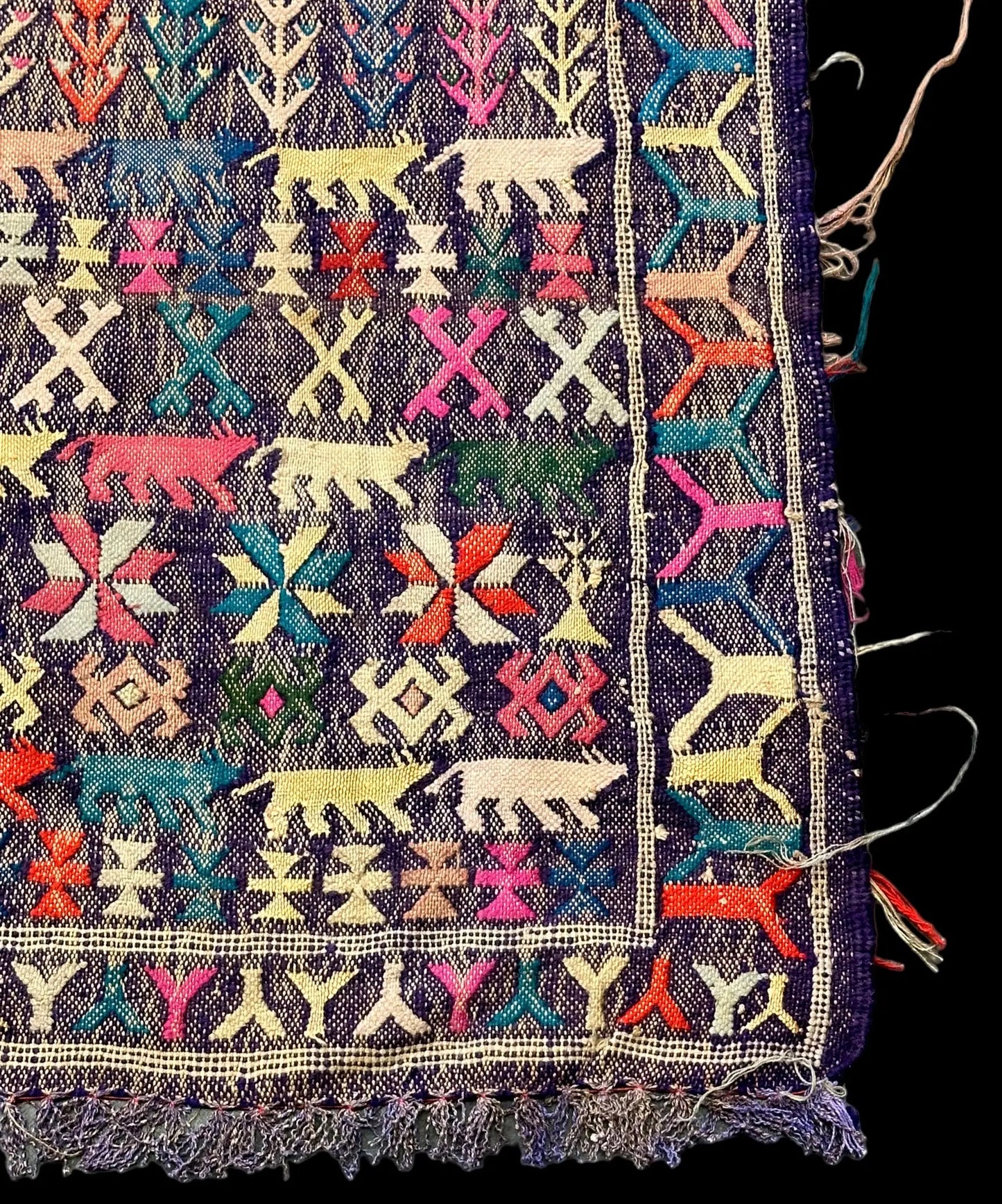Vintage Hand-Woven Wool Rug Colorful Moroccan Berber Tribal Design 3'5 x 4'3 I Got Rugs