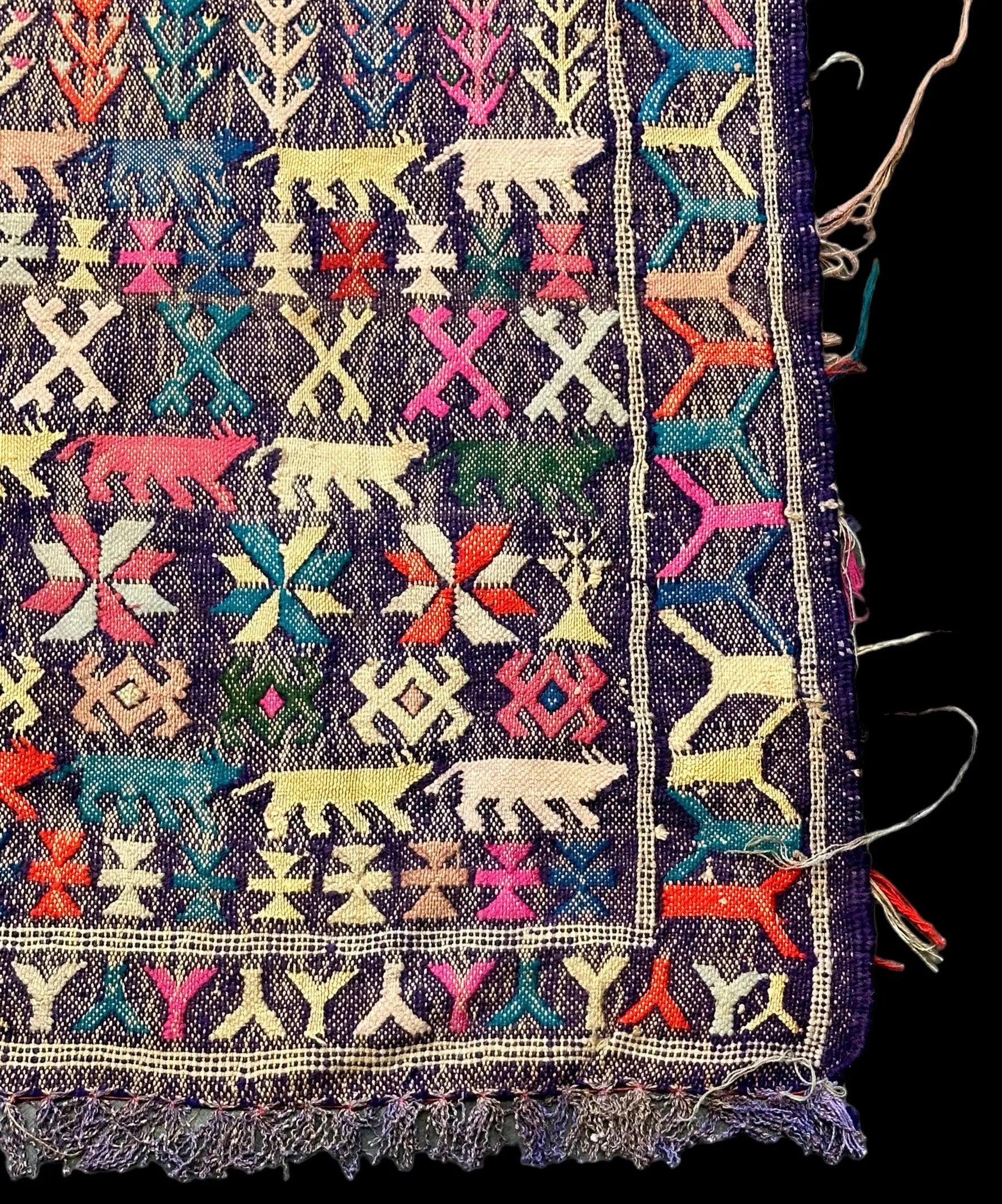 Vintage Hand-Woven Wool Rug Colorful Moroccan Berber Tribal Design 3'5 x 4'3 I Got Rugs