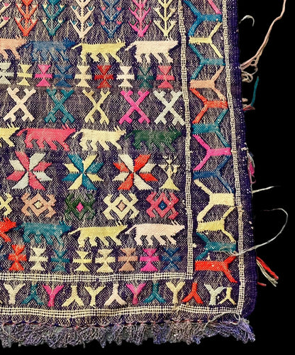 Vintage Hand-Woven Wool Rug Colorful Moroccan Berber Tribal Design 3'5 x 4'3 I Got Rugs