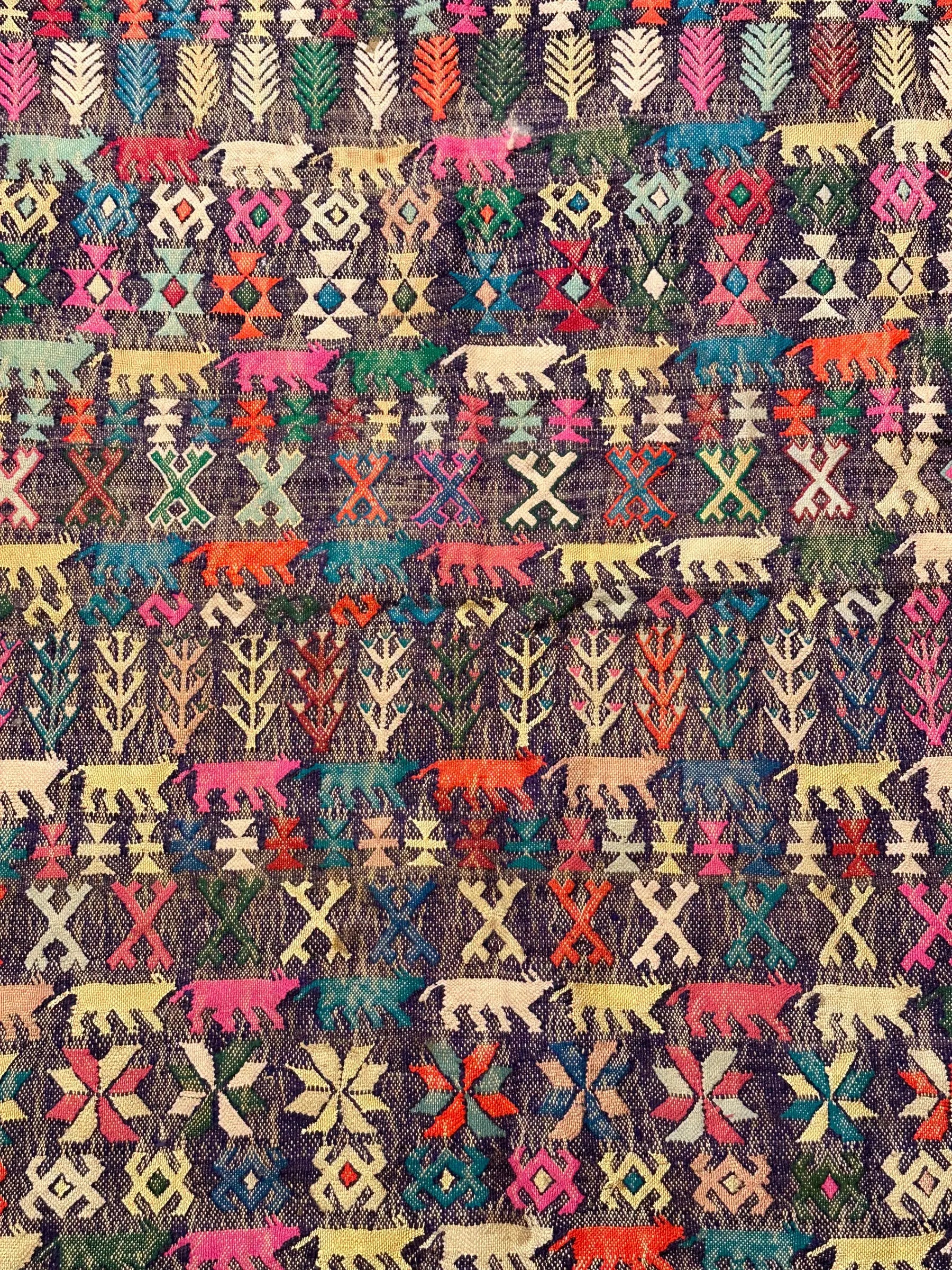 Vintage Hand-Woven Wool Rug Colorful Moroccan Berber Tribal Design 3'5 x 4'3 I Got Rugs