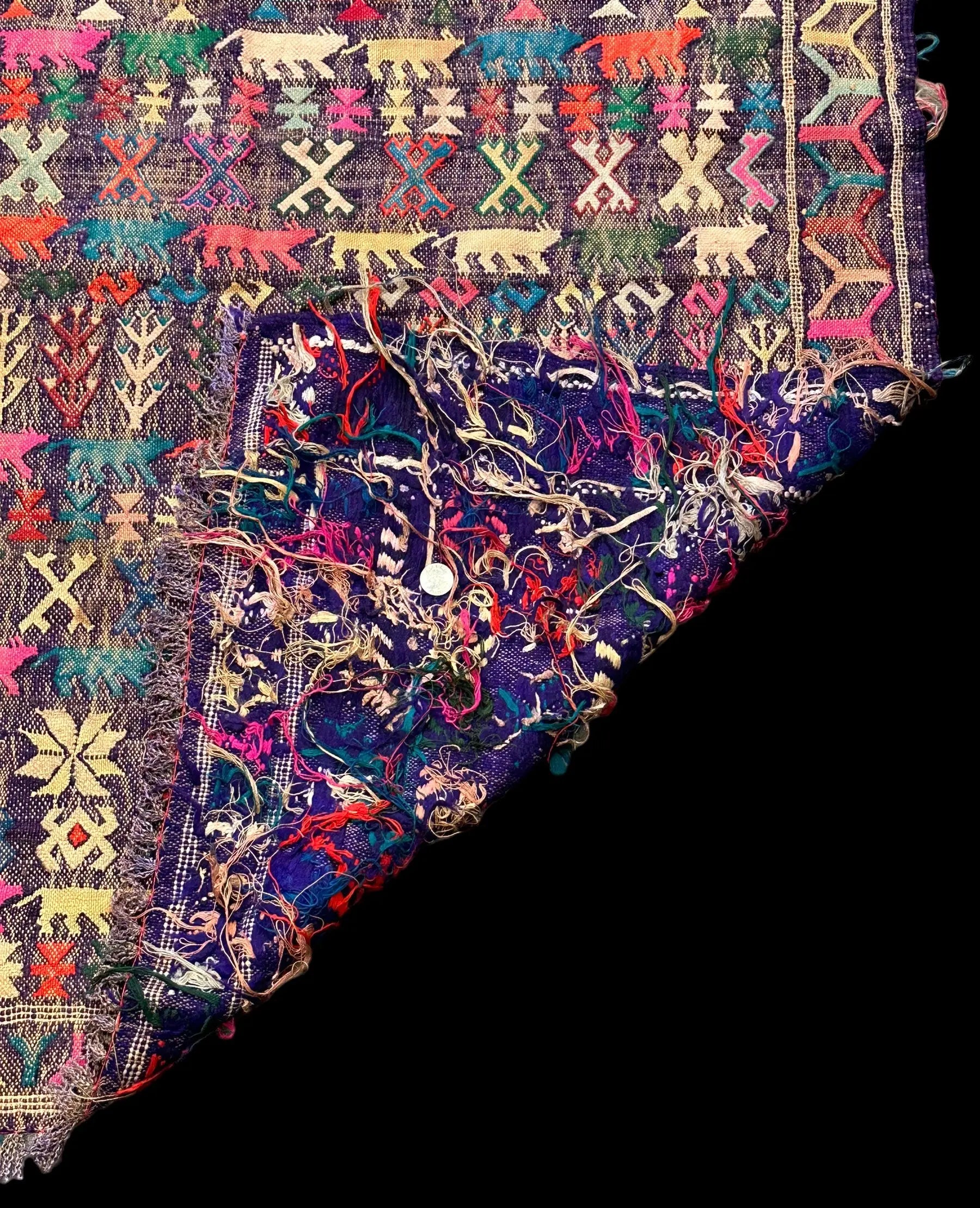 Vintage Hand-Woven Wool Rug Colorful Moroccan Berber Tribal Design 3'5 x 4'3 I Got Rugs
