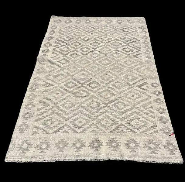 Vintage Hand-Woven Wool Rug Gray Afghan Kilim Tribal Pattern 6'3 x 8'10 I Got Rugs