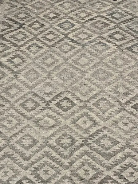 Vintage Hand-Woven Wool Rug Gray Afghan Kilim Tribal Pattern 6'3 x 8'10 I Got Rugs