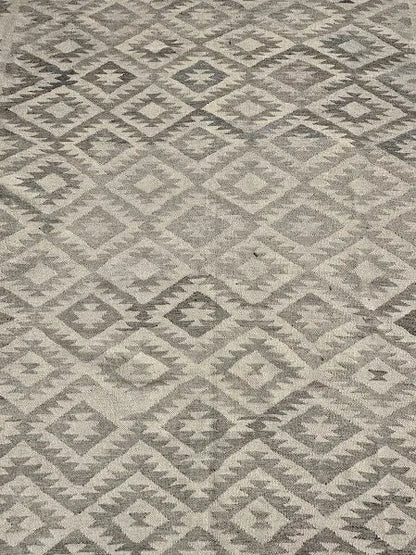 Vintage Hand-Woven Wool Rug Gray Afghan Kilim Tribal Pattern 6'3 x 8'10 I Got Rugs