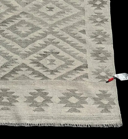 Vintage Hand-Woven Wool Rug Gray Afghan Kilim Tribal Pattern 6'3 x 8'10 I Got Rugs