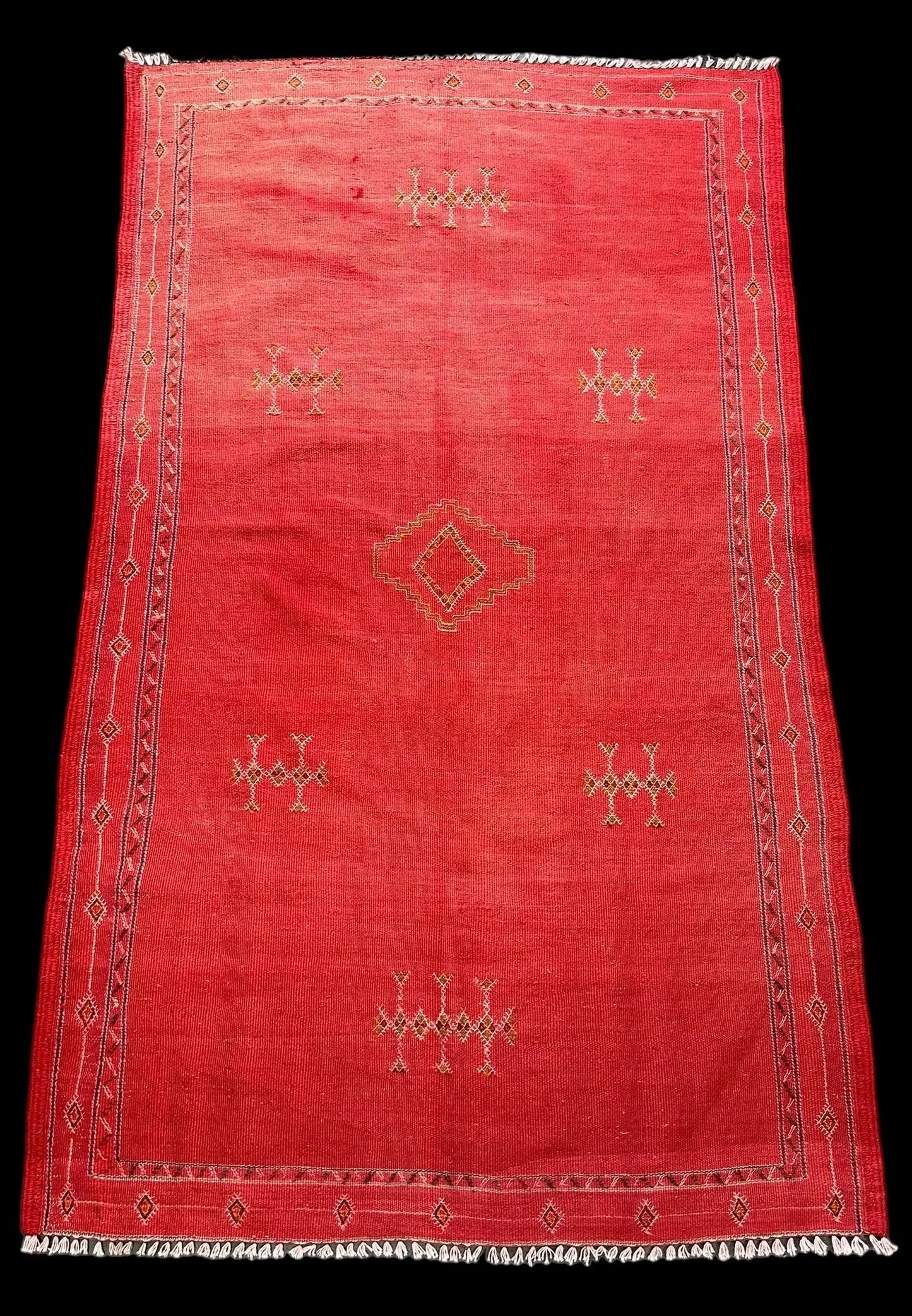 Vintage Hand-Woven Wool Rug Moroccan Kilim Rustic Red Tribal Design 3'5 x 5'9 I Got Rugs