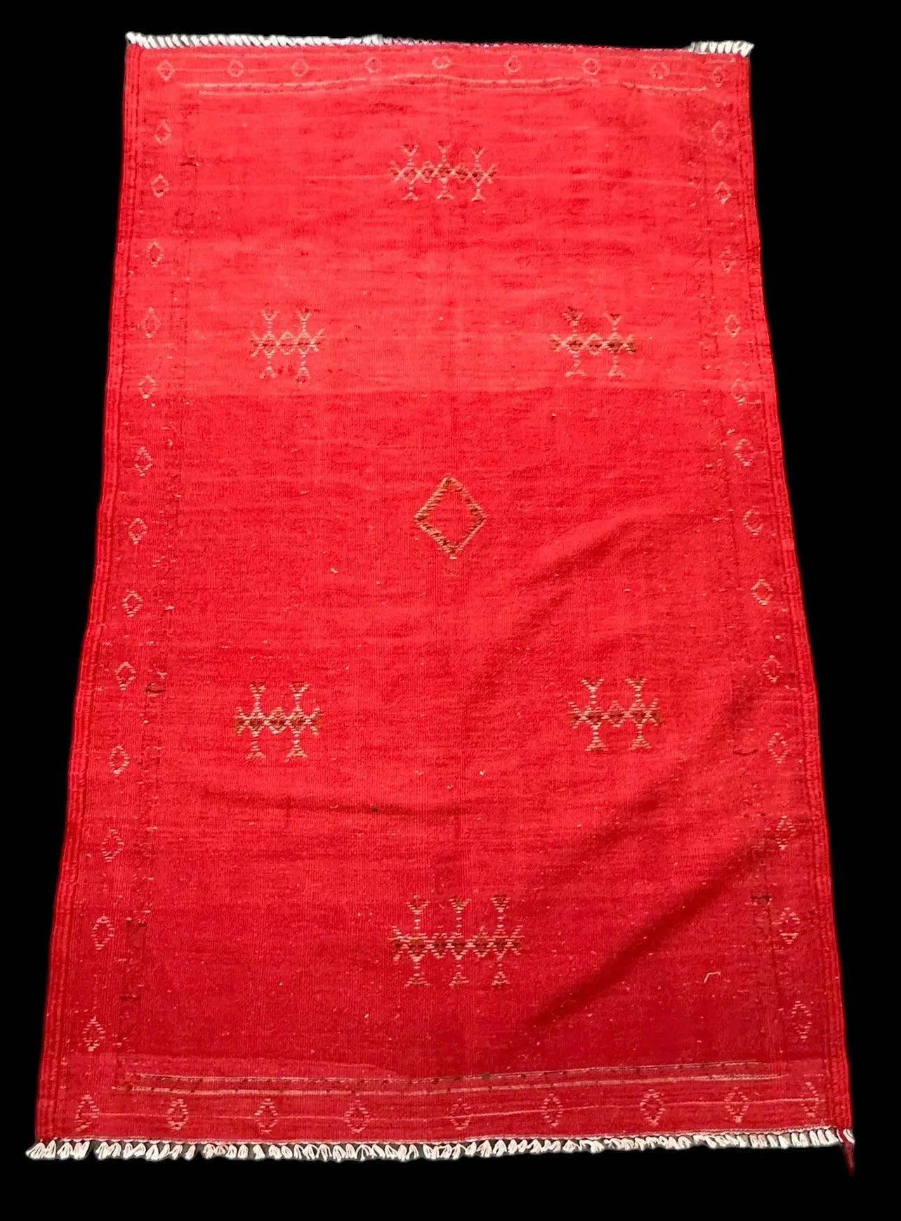 Vintage Hand-Woven Wool Rug Moroccan Kilim Rustic Red Tribal Design 3'5 x 5'9 I Got Rugs