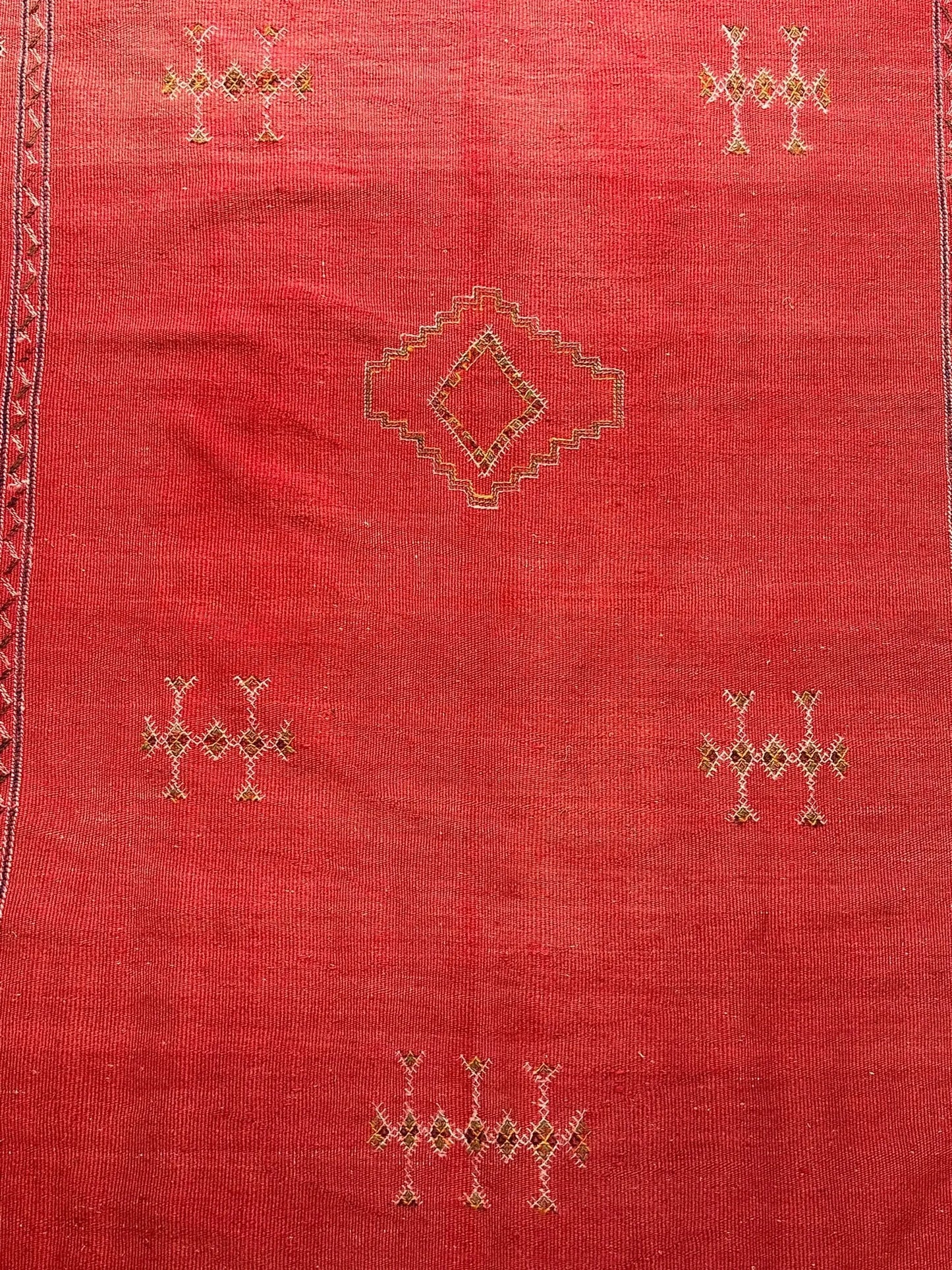 Vintage Hand-Woven Wool Rug Moroccan Kilim Rustic Red Tribal Design 3'5 x 5'9 I Got Rugs