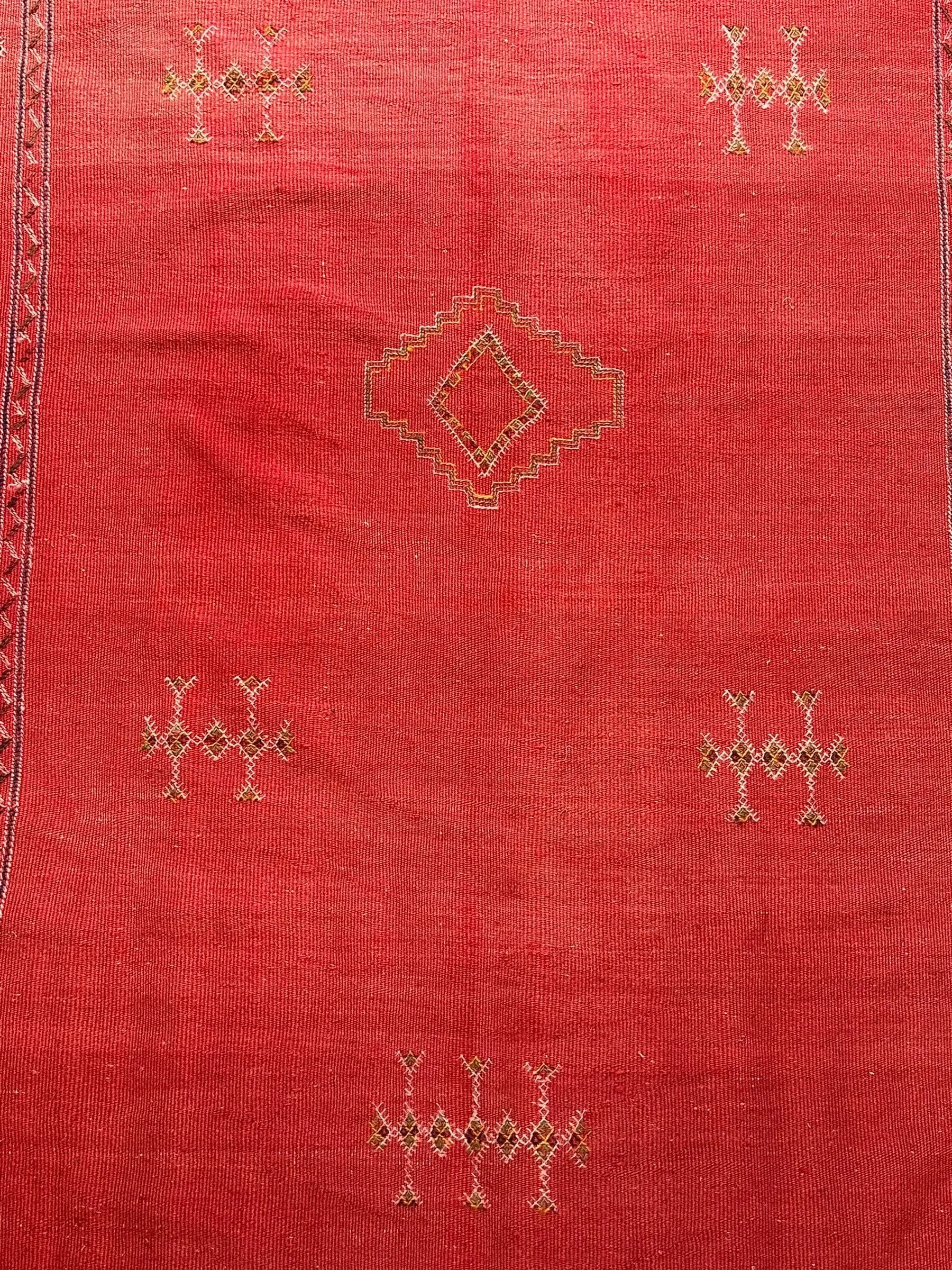 Vintage Hand-Woven Wool Rug Moroccan Kilim Rustic Red Tribal Design 3'5 x 5'9 I Got Rugs