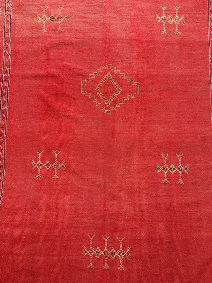 Vintage Hand-Woven Wool Rug Moroccan Kilim Rustic Red Tribal Design 3'5 x 5'9 I Got Rugs
