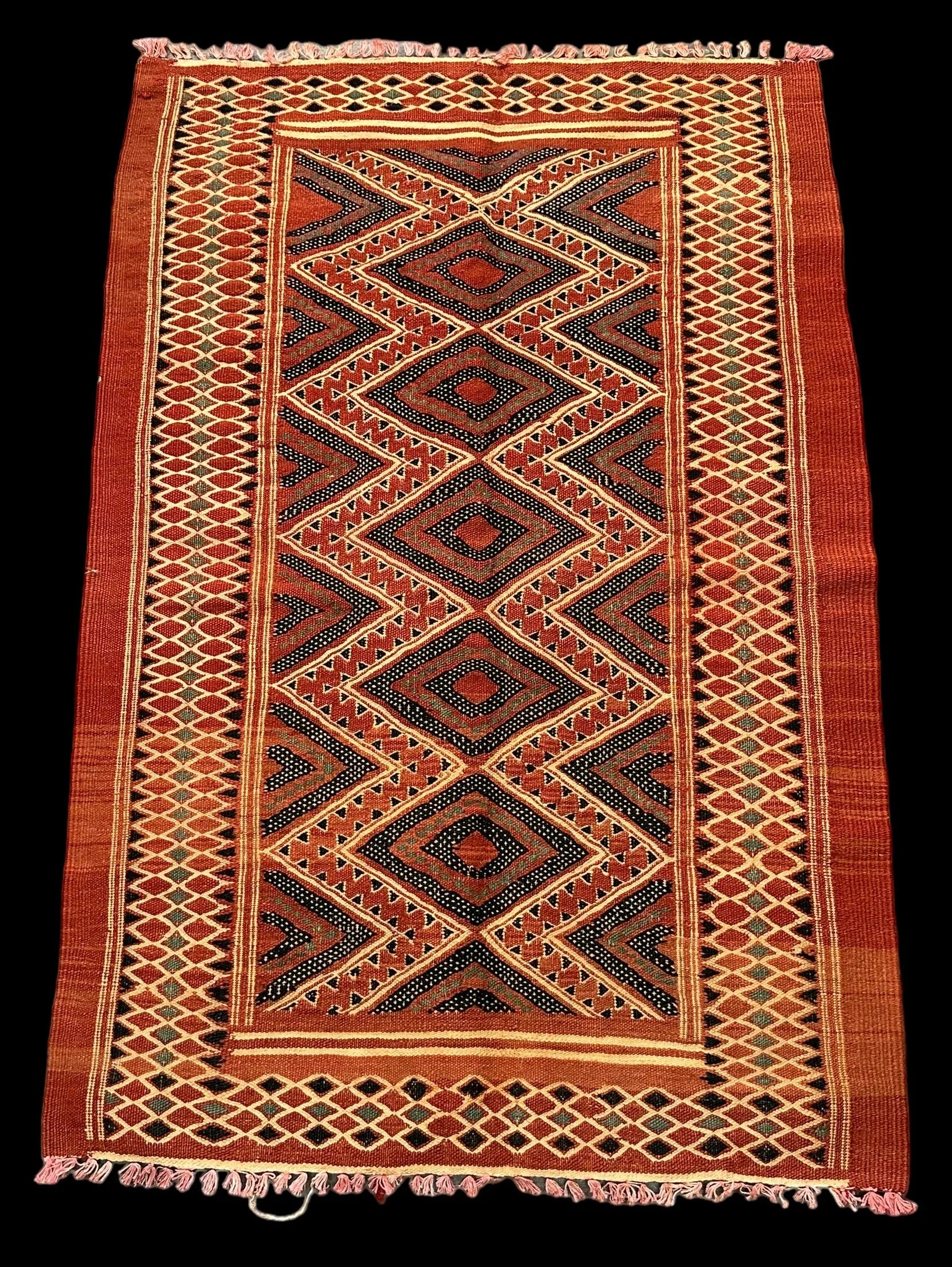 Vintage Hand-Woven Wool Rug Orange Moroccan Berber Tribal Design 2'7 x 3'10 I Got Rugs