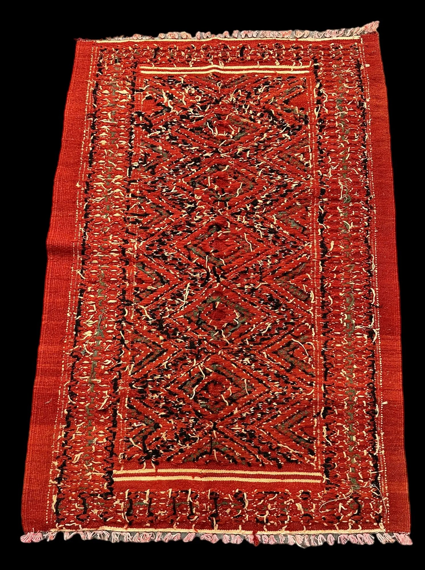 Vintage Hand-Woven Wool Rug Orange Moroccan Berber Tribal Design 2'7 x 3'10 I Got Rugs