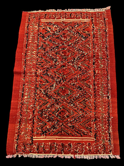 Vintage Hand-Woven Wool Rug Orange Moroccan Berber Tribal Design 2'7 x 3'10 I Got Rugs