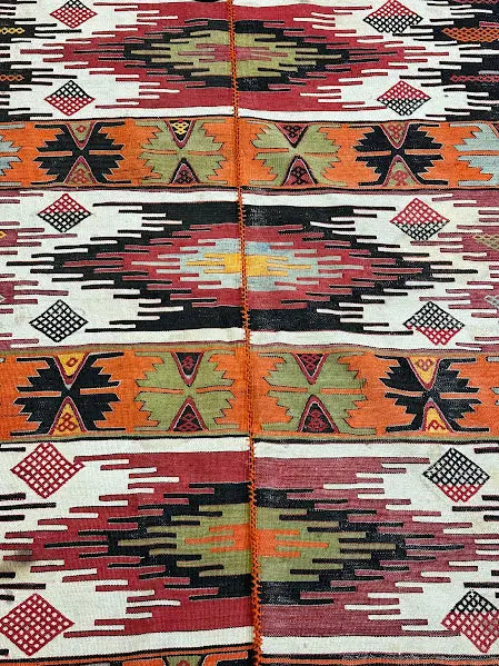 Vintage Hand-Woven Wool Rug Persian Kilim Colorful Tribal Pattern 5'10 x 14'4 I Got Rugs