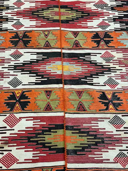 Vintage Hand-Woven Wool Rug Persian Kilim Colorful Tribal Pattern 5'10 x 14'4 I Got Rugs